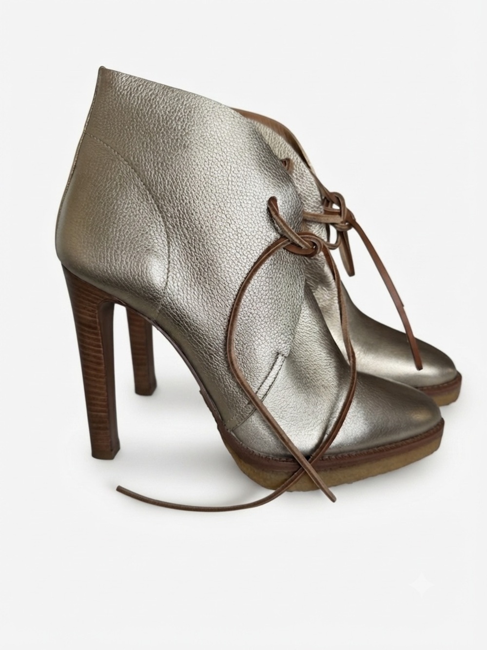 Ralph Lauren Purple Label Metallic Lace-Up High-Heel Ankle Boots